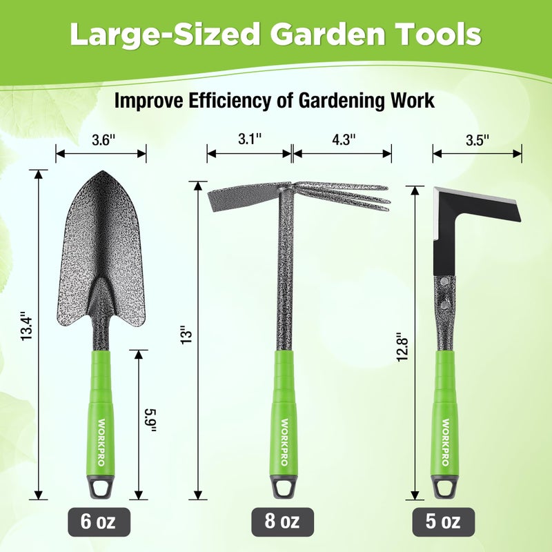 WORKPRO 6-Piece Garden Tool Set, Heavy Duty Gardening Hand Tools with Soft Rubber Handle, Including Trowel, Rakes, 2-in-1 Hoe and Crack Weeder, Ideal Gardening Gifts for Men and Women - Image 2