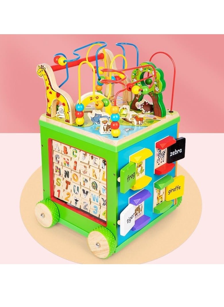 Generic - 7 in 1 Wooden Activity Cube Baby Walker for Toddlers Educational Learning Toy - Image 1