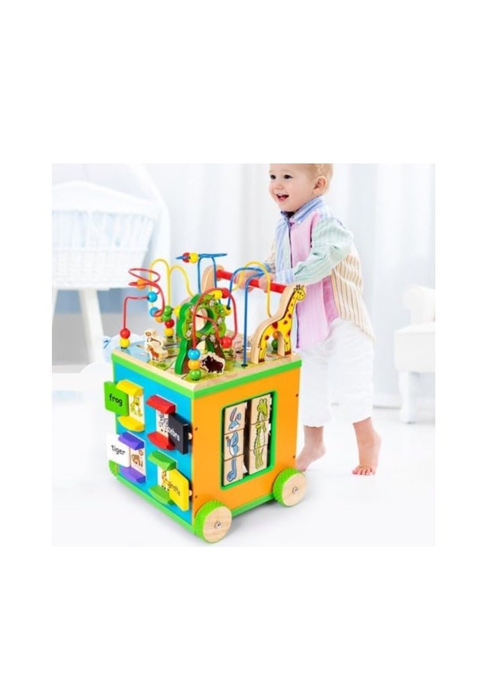 Generic - 7 in 1 Wooden Activity Cube Baby Walker for Toddlers Educational Learning Toy - Image 1