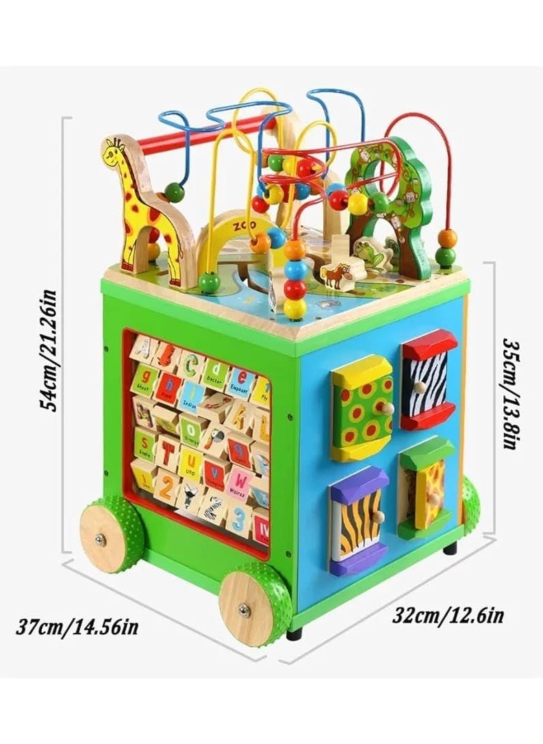 Generic - 7 in 1 Wooden Activity Cube Baby Walker for Toddlers Educational Learning Toy - Image 1
