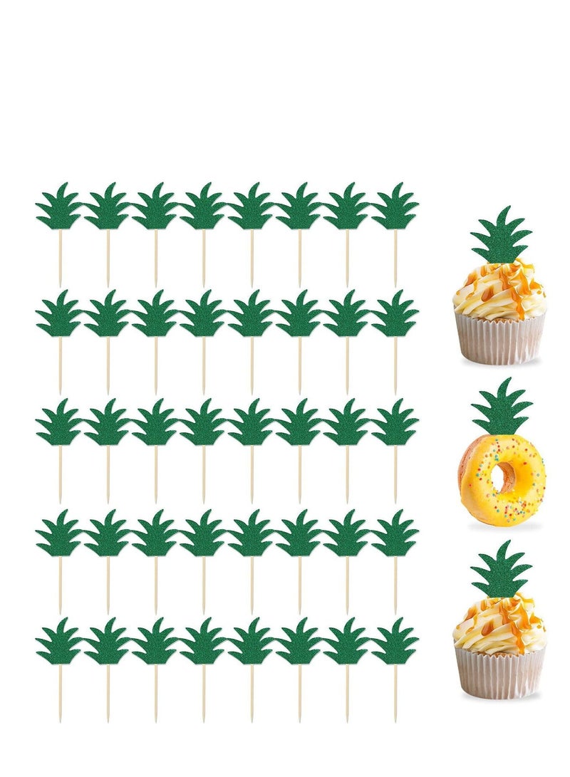 NIBEMINENT 48PCS Pineapple Cupcake Donut Cake Toppers, Cute Picks for Summer Tropical Hawaiian Party Decorations Beach Birthday Favors Supplies - Image 1