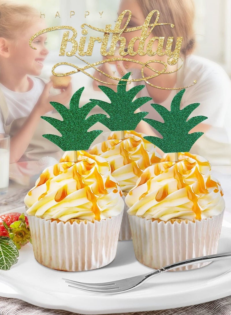 NIBEMINENT 48PCS Pineapple Cupcake Donut Cake Toppers, Cute Picks for Summer Tropical Hawaiian Party Decorations Beach Birthday Favors Supplies - Image 5