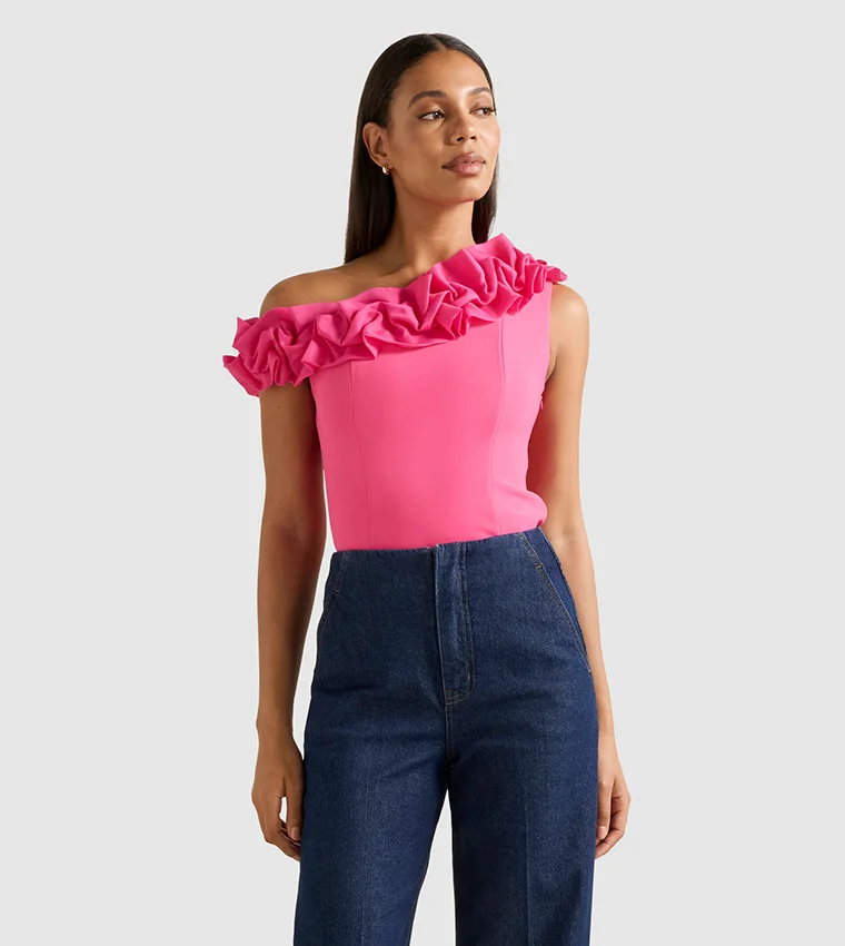 فورايفر نيو Sadie Tipped Shoulder Ruffle Top