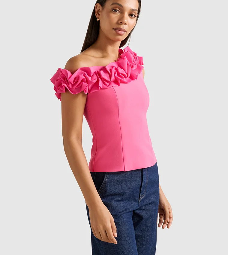 فورايفر نيو Sadie Tipped Shoulder Ruffle Top
