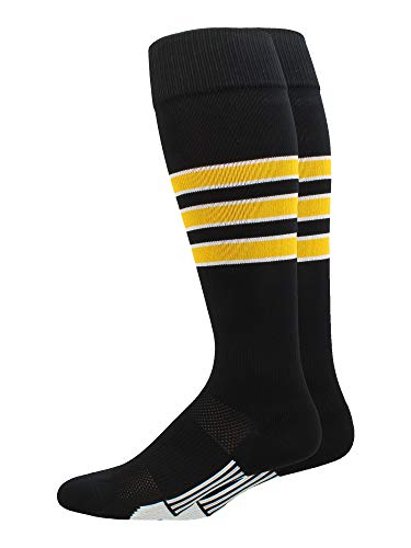 MadSportsStuff Dugout 3 Stripe Baseball Socks (Black/Gold/White, Small) - Black/Gold/White,Small - Image 4