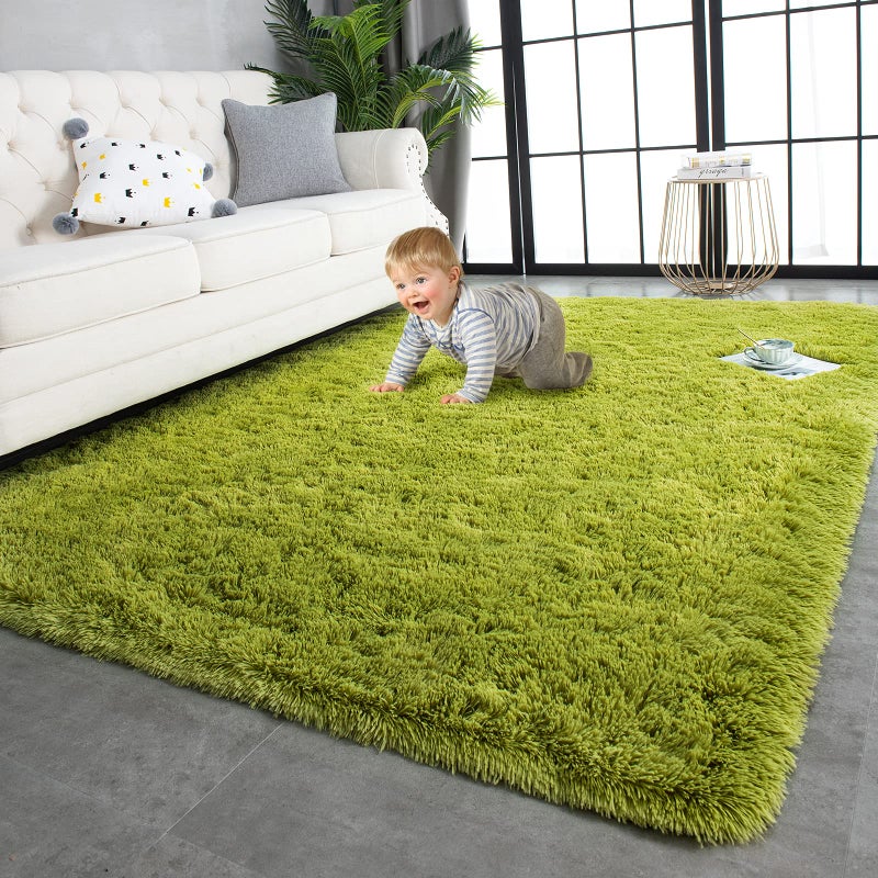 TWINNIS Super Soft Shaggy Rugs Fluffy Carpets 5x8 Feet Indoor Modern Plush Area Rugs for Living Room Bedroom Kids Room Nursery Home Decor Upgrade AntiSkid Rectangular Fuzzy Rug Green