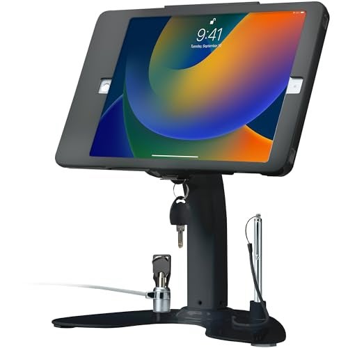CTA Digital حامل كشك مزدوج – حامل كشك أمان مزدوج من CTA مع صندوق قفل وكابل وقاعدة دوارة بزاوية 360 درجة – متوافق مع آيباد 7/ 8/ 9 الجيل 10.2 بوصة، آيباد إير 4، (PAD-ASKB10) – أسود - Image 1
