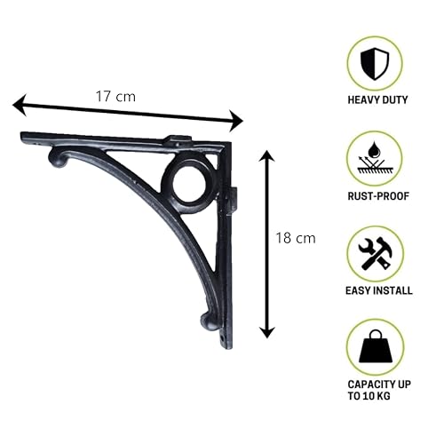 GHAR DWAR Metal Handcrafted Shelf Bracket for Floating Shelves L Angle Decorative L Shaped Corner Brace Joint Heavy Duty Wall Mounted Shelf Supporter Corner Brace Holder (Pack of 2, Black) - Image 3