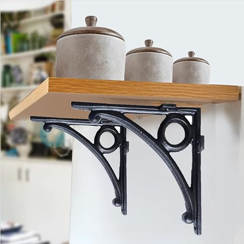 GHAR DWAR Metal Handcrafted Shelf Bracket for Floating Shelves L Angle Decorative L Shaped Corner Brace Joint Heavy Duty Wall Mounted Shelf Supporter Corner Brace Holder (Pack of 2, Black) - Image 1