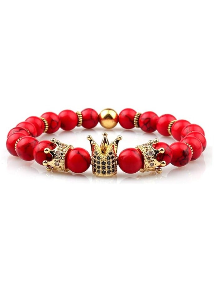 Julia Store Imperial Crown King Charm Red Stone Beads Bracelet - Image 1