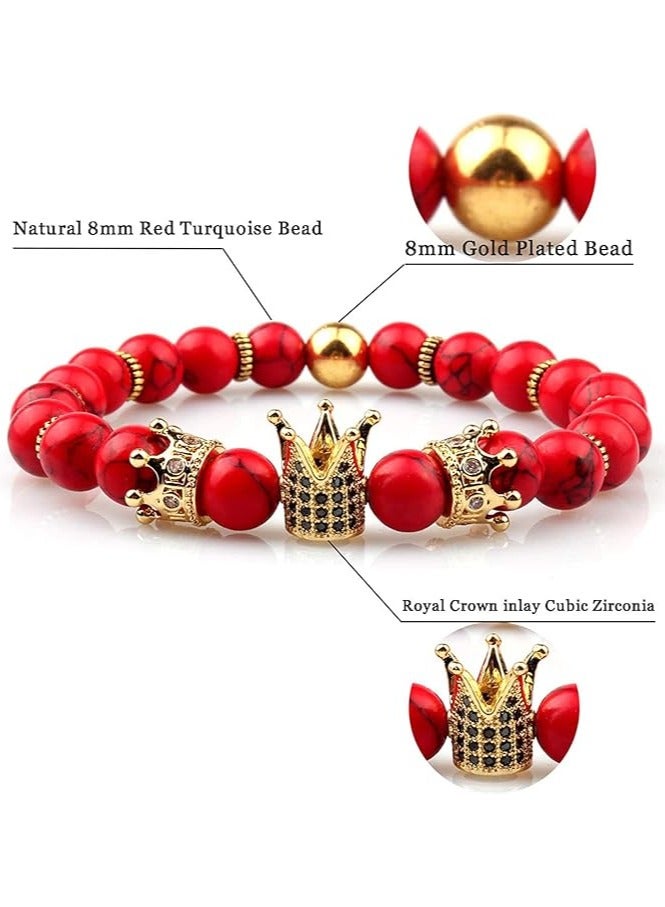 Julia Store Imperial Crown King Charm Red Stone Beads Bracelet - Image 3