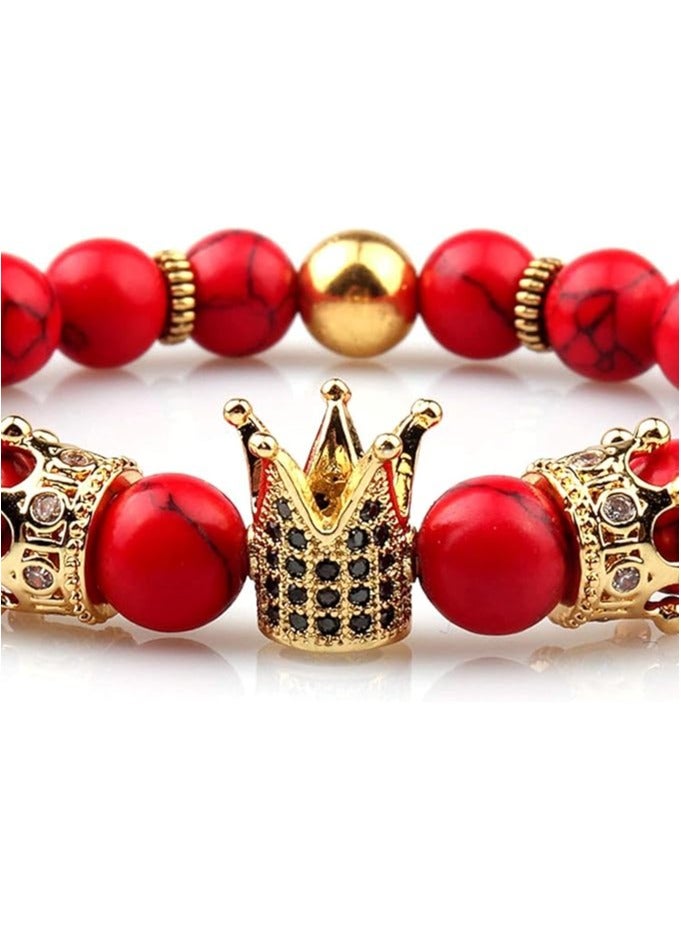 Julia Store Imperial Crown King Charm Red Stone Beads Bracelet - Image 2