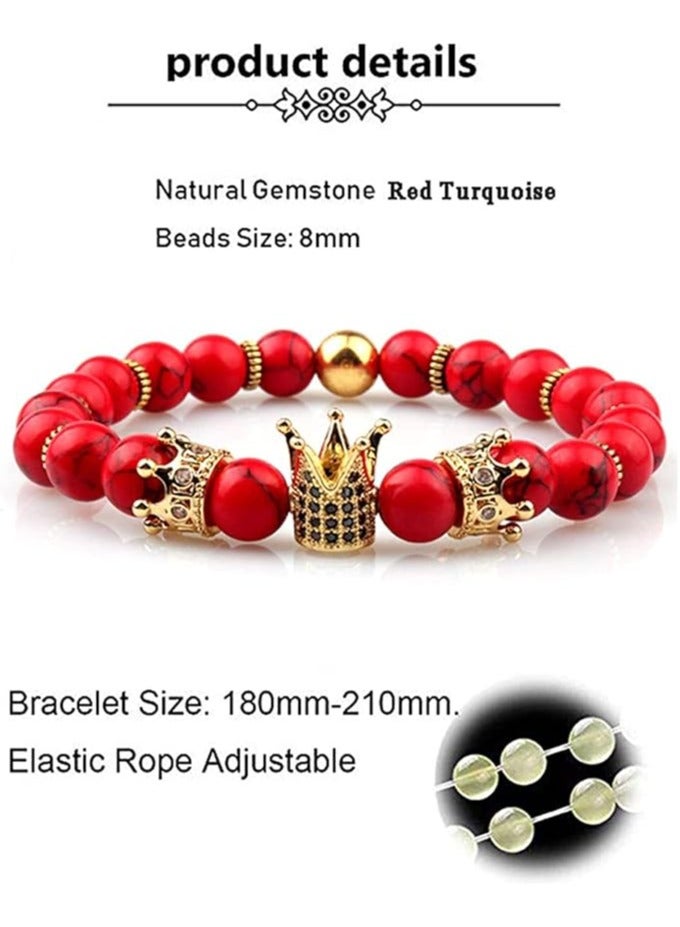 Julia Store Imperial Crown King Charm Red Stone Beads Bracelet - Image 4