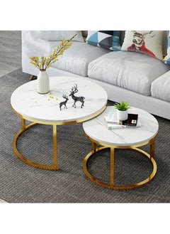 Coffee Table Set of 2 Stackable MDF Top Side Table Round Set Table Combination Small Set Table Set Industrial Style Side Table Round for Living Room, Balcony