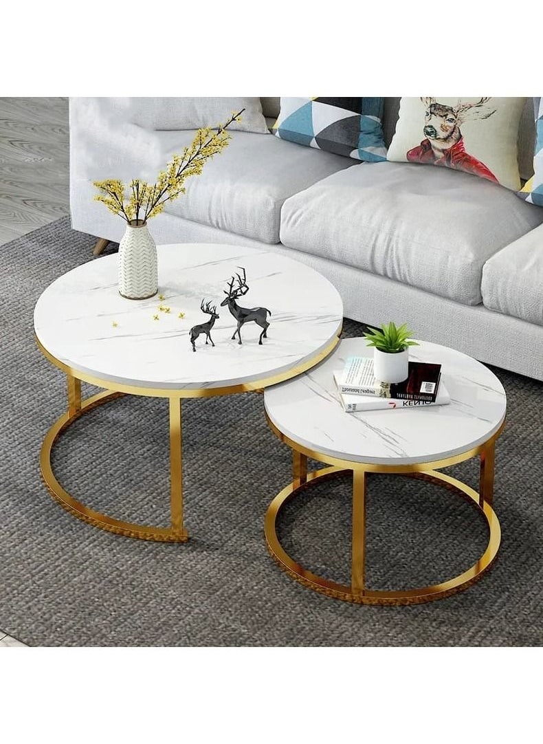 DubaiGallery - Coffee Table Set of 2 Stackable MDF Top Side Table Round Set Table Combination Small Set Table Set Industrial Style Side Table Round for Living Room, Balcony - Image 1