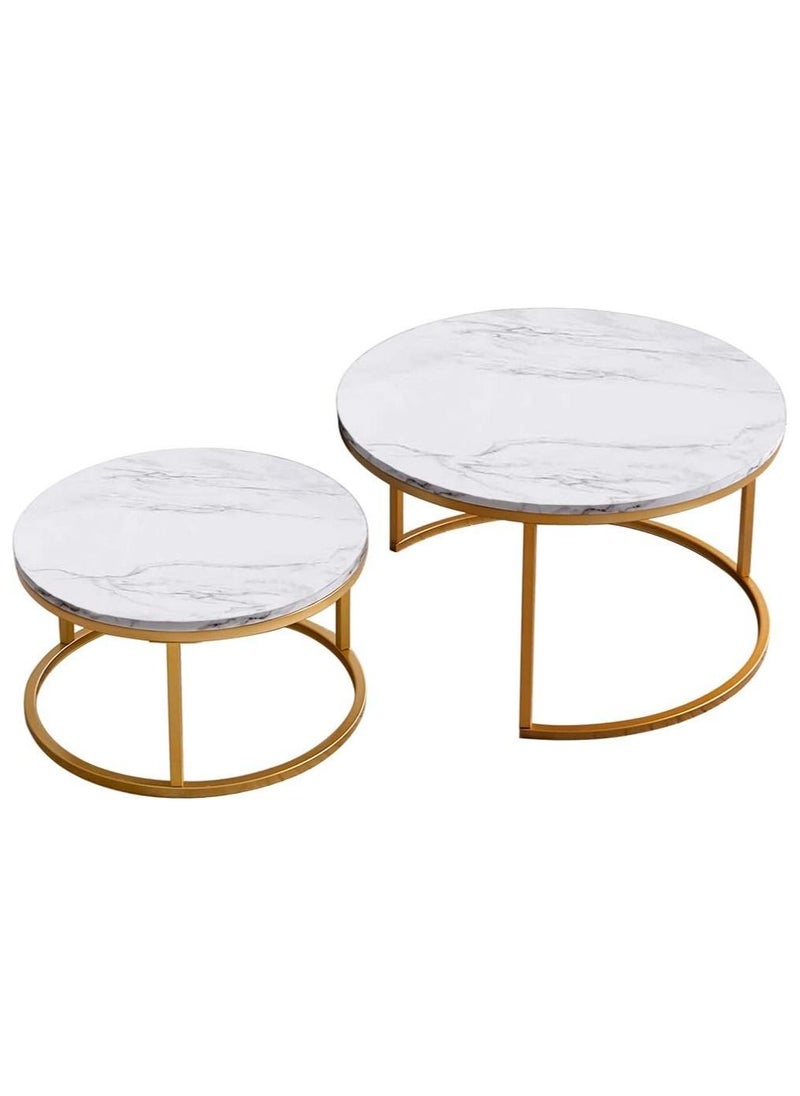 DubaiGallery - Coffee Table Set of 2 Stackable MDF Top Side Table Round Set Table Combination Small Set Table Set Industrial Style Side Table Round for Living Room, Balcony - Image 1