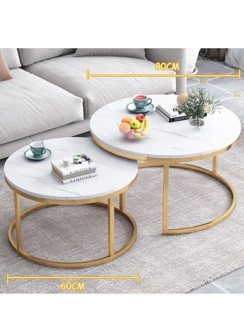 DubaiGallery - Coffee Table Set of 2 Stackable MDF Top Side Table Round Set Table Combination Small Set Table Set Industrial Style Side Table Round for Living Room, Balcony - Image 1
