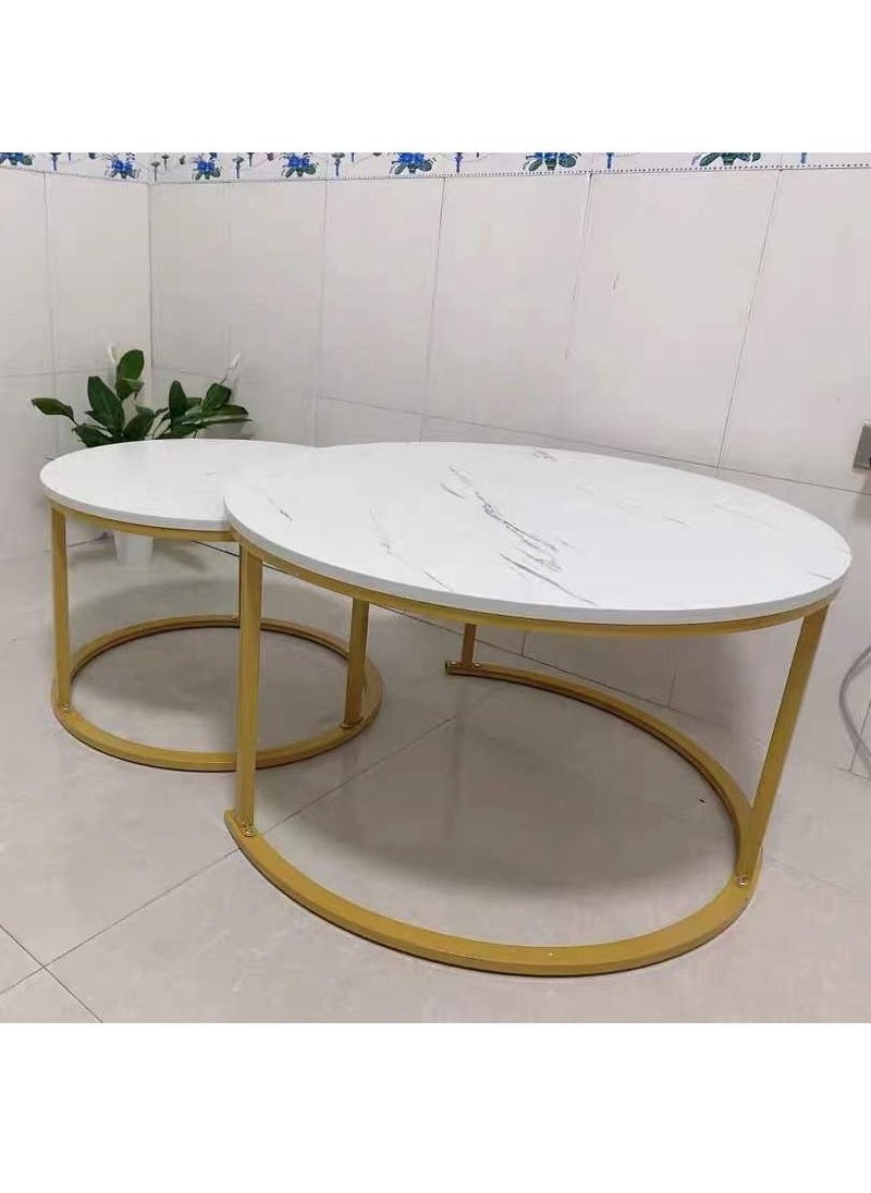 DubaiGallery - Coffee Table Set of 2 Stackable MDF Top Side Table Round Set Table Combination Small Set Table Set Industrial Style Side Table Round for Living Room, Balcony - Image 1