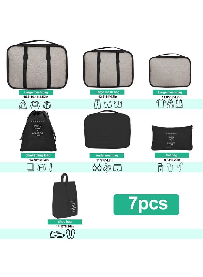 PETRICE Travel Organizer 7 Set Travel Organizer Bag 3 Packing Cubes + 3 Pouches + 1 Toiletry Organizer bag, (Black) - Image 2