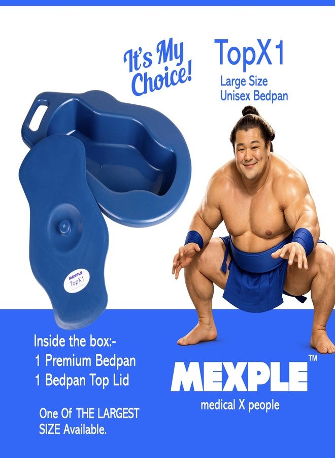 MEXPLE TopX1 2in1 Unisex Polypropylene Bedpan with Lid | For Men & Women | Large, Thick & Stable Bedpan | for Bedridden Patients - Weight Capacity upto 100kg - Blue - Image 2