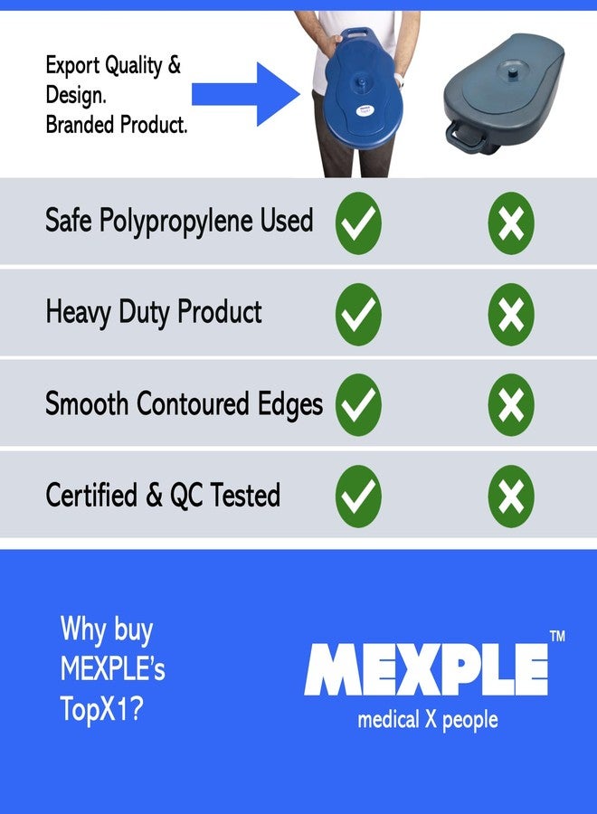 MEXPLE TopX1 2in1 Unisex Polypropylene Bedpan with Lid | For Men & Women | Large, Thick & Stable Bedpan | for Bedridden Patients - Weight Capacity upto 100kg - Blue - Image 5