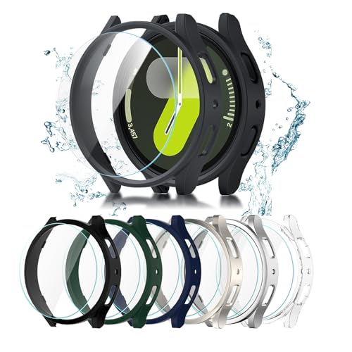 Cuteey 6+6 Pack for Samsung Galaxy Watch 7 Screen Protector Case 44mm, Hard PC Bumper Cover with Anti-Fog Tempered Glass Protective Film for Galaxy Watch 7 Accessories Neutral,44mm - Image 1