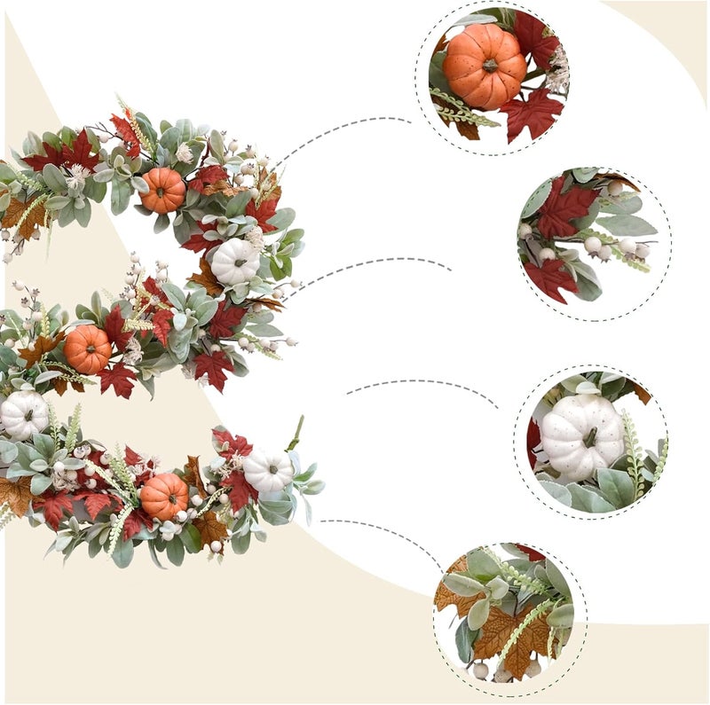 Bibelot Autumn Wreaths Lambs Ears Leaves Maple Leaf Pumpkin Garland 70inches Artificial Fall Garland Decorated on The Walls of The Living Room Hallway Thanksgiving Harvest Gathering Celebration Decor - Image 2