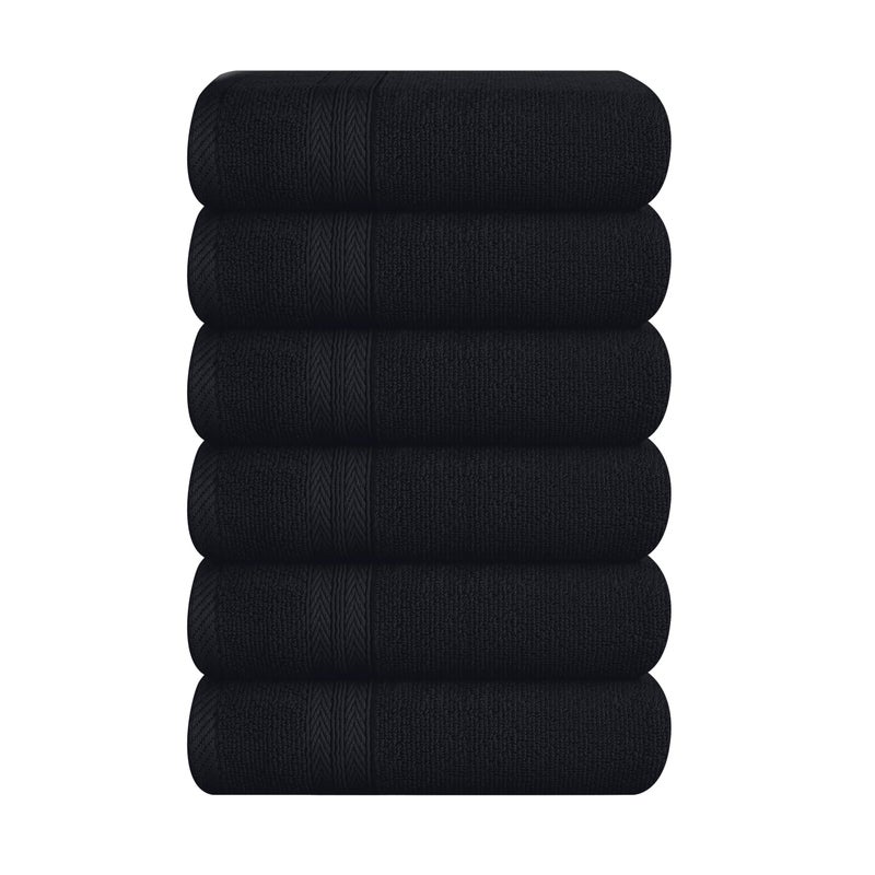 Boutiquo Ultra Soft من 6 قطع مناشف اليد مجموعة 16 × 28-100 ٪ من القطن Ringspun - مناشف يدوية متينة وامتصاص للغاية - مثالية للاستخدام في مستحضرات الصالة الرياضية في المطبخ الحمام والتنظيف العام - الأسود - Image 1
