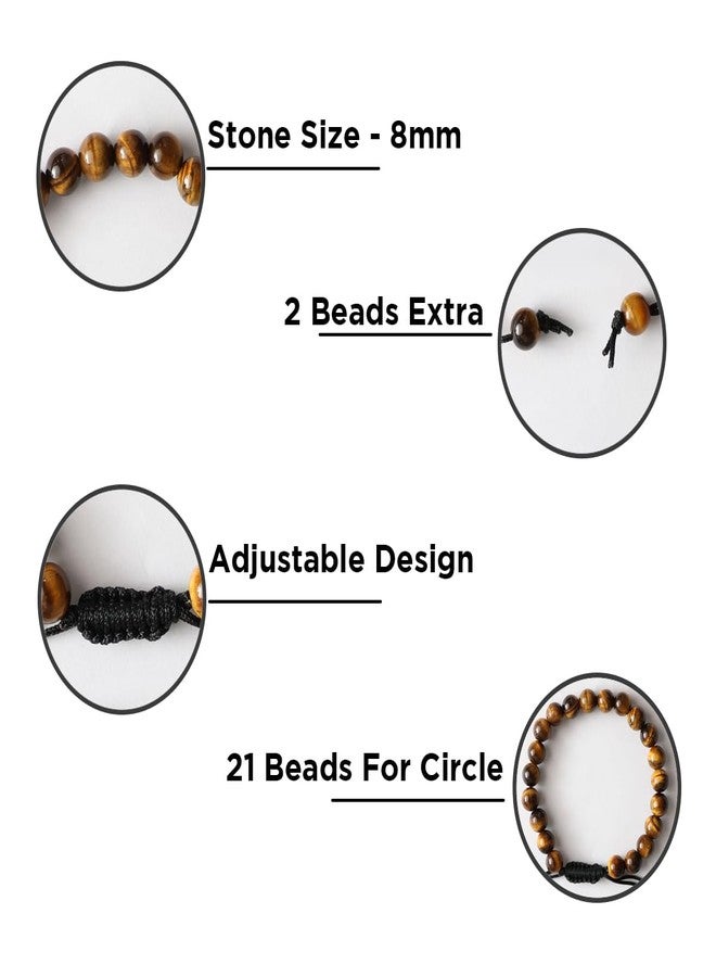 9Dzine Tiger Eye Crystal 8mm -24 Beads Bracelet with Adjustable Thread | Bracelets for women stylish | Accessories for Girls | Hand Bracelet for man | Western Jewellery | For Courage & protection,Unique Gift Items - Image 2