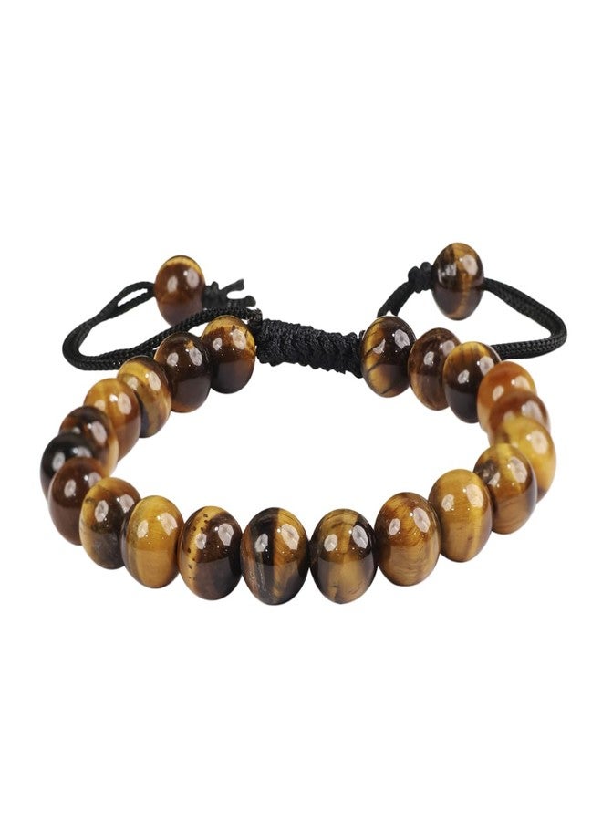 9Dzine Tiger Eye Crystal 8mm -24 Beads Bracelet with Adjustable Thread | Bracelets for women stylish | Accessories for Girls | Hand Bracelet for man | Western Jewellery | For Courage & protection,Unique Gift Items - Image 1