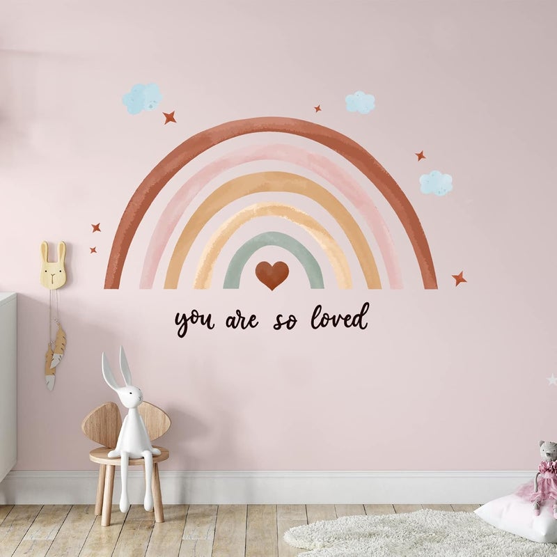 Containlol Rainbows Wall Decal, Boho Rainbow Stickers Large Rainbow Wall Decor Peel and Stick Wallpaper for Girl Bedroom Baby Shower Nursery Kid Playroom Classroom Decor You are So Loved 30 x 14 inches (Boho) - Image 1