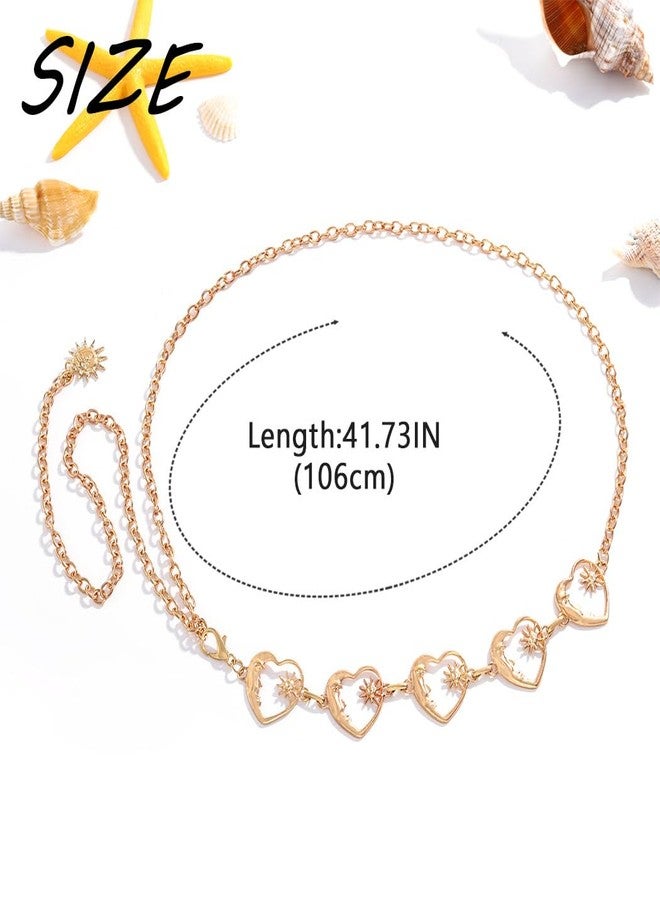 Urieo Gold Heart Chain Belt with Sun Charm, Decorative Metal Waist Chain, Boho Belly Chains for Women - Image 4