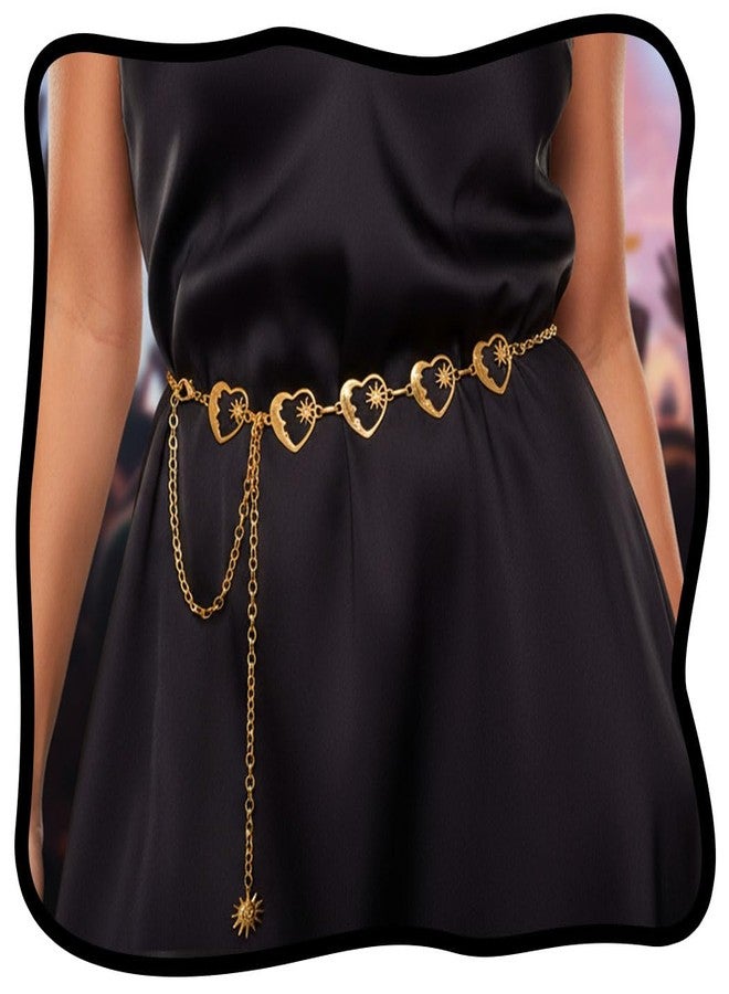Urieo Gold Heart Chain Belt with Sun Charm, Decorative Metal Waist Chain, Boho Belly Chains for Women - Image 1