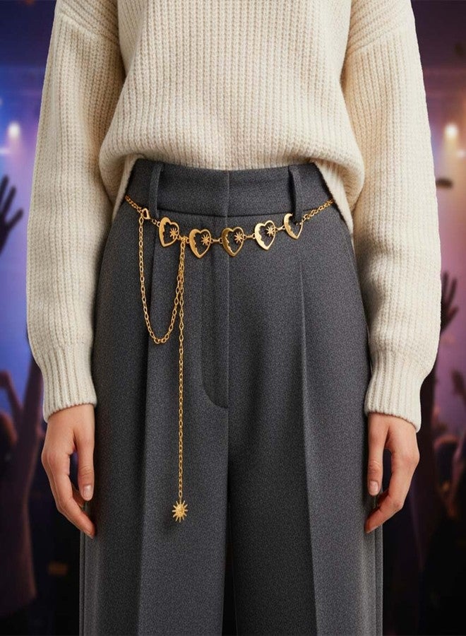 Urieo Gold Heart Chain Belt with Sun Charm, Decorative Metal Waist Chain, Boho Belly Chains for Women - Image 3