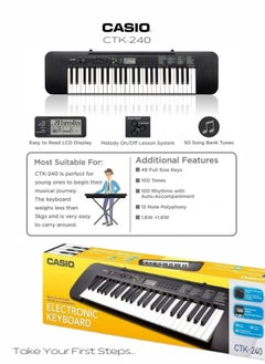 CASIO CTK-240 Digital Musical Piano Keyboard for Beginners 49 Keys 100 Tones 100 Rhythms, Without Power Adaptor (Sold Separately)  - Image 3