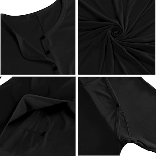 COLORFULLEAF Men's Cotton Thermal Underwear Union Suits Henley Onesies Base Layer (Black, L) - Image 5