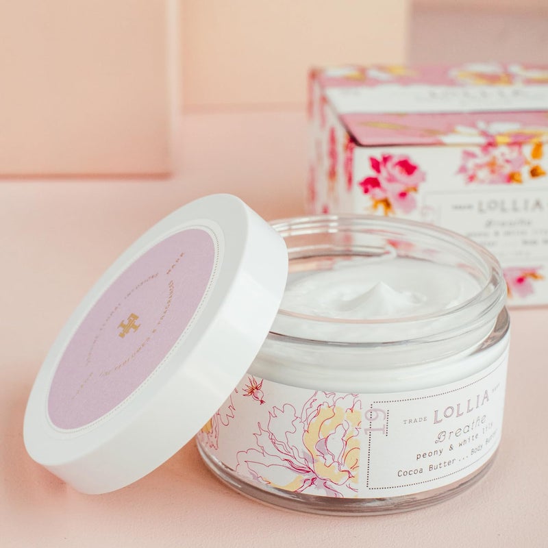 LOLLIA Breathe Body Butter, 5.5 oz. - Peony & White Lily Fragrance - Shea Butter & Cocoa Butter, Body Lotion for Women, Hydrating & Smooth Body Moisturizer - Image 3