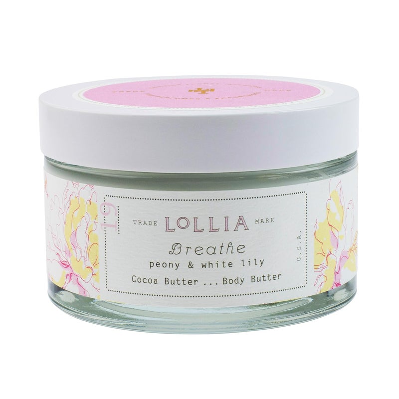 LOLLIA Breathe Body Butter, 5.5 oz. - Peony & White Lily Fragrance - Shea Butter & Cocoa Butter, Body Lotion for Women, Hydrating & Smooth Body Moisturizer - Image 1
