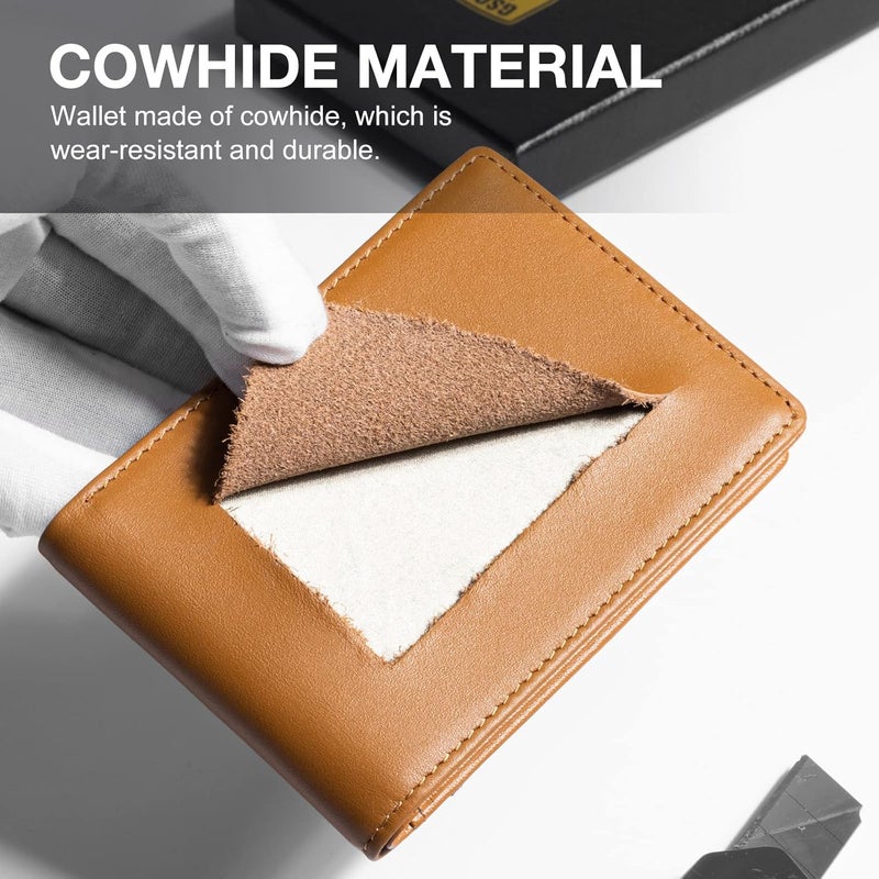 GSOIAX Mens Slim Wallet for Men Minimalist Genuine Leather Carbon Fiber RFID Blocking Cowhide Bifold Credit Card Holder with Gift Box, Brown, Slim - Image 5