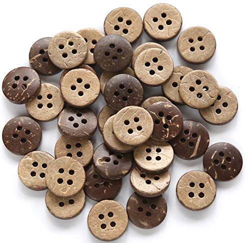 GANSSIA Coconut Shell Buttons Small Size 1/2 Inch (12.5mm) 4 Holes Coconut Button for Shirt Sewing or DIY Crafts Pack of 200pcs - Image 1