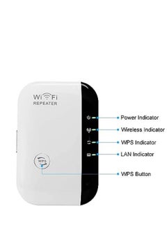 300Mbps WiFi Signal Booster, Dual Band Wi-Fi Repeater with Ethernet Port, One Touch Set Access Point, Large Coverage Area, WiFi Range Extender, White