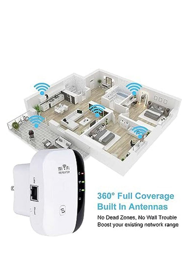 Generic - 300Mbps WiFi Signal Booster, Dual Band Wi-Fi Repeater with Ethernet Port, One Touch Set Access Point, Large Coverage Area, WiFi Range Extender, White - Image 1