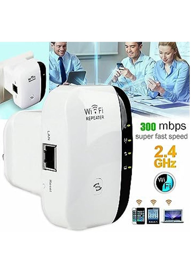 Generic - 300Mbps WiFi Signal Booster, Dual Band Wi-Fi Repeater with Ethernet Port, One Touch Set Access Point, Large Coverage Area, WiFi Range Extender, White - Image 1