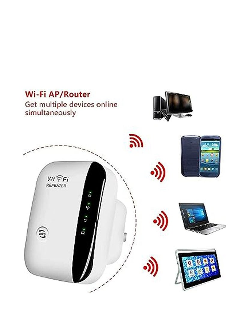 Generic - 300Mbps WiFi Signal Booster, Dual Band Wi-Fi Repeater with Ethernet Port, One Touch Set Access Point, Large Coverage Area, WiFi Range Extender, White - Image 1