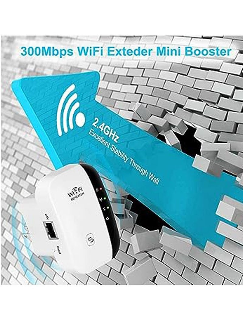 Generic - 300Mbps WiFi Signal Booster, Dual Band Wi-Fi Repeater with Ethernet Port, One Touch Set Access Point, Large Coverage Area, WiFi Range Extender, White - Image 1