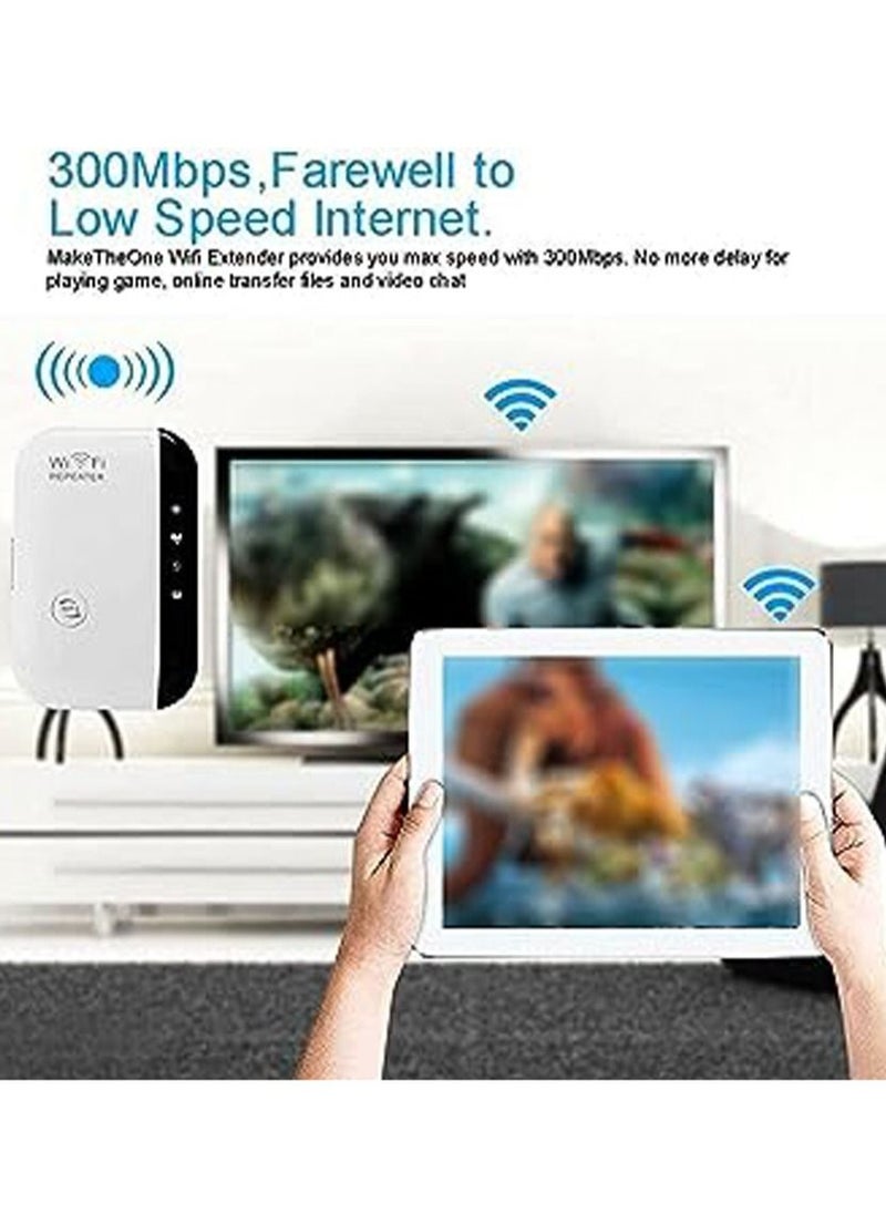 Generic - 300Mbps WiFi Signal Booster, Dual Band Wi-Fi Repeater with Ethernet Port, One Touch Set Access Point, Large Coverage Area, WiFi Range Extender, White - Image 1