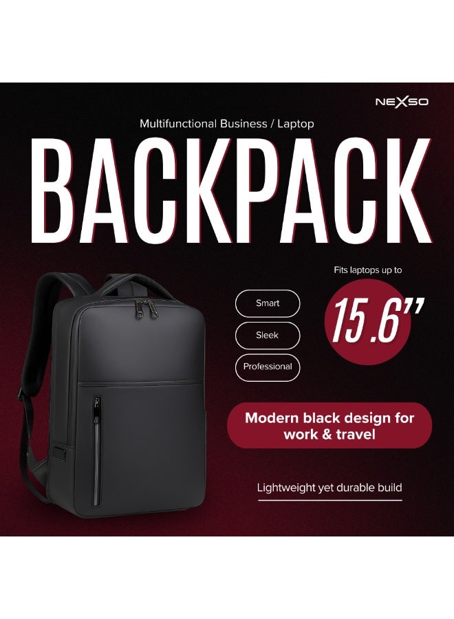 Nexso Premium Men’s Black Backpack - Water-Resistant School Backpack & Multi-Compartment Business & Travel Backpack with Integrated USB Charging Port, Padded Laptop Sleeve & Ergonomic Comfort Design - Image 2