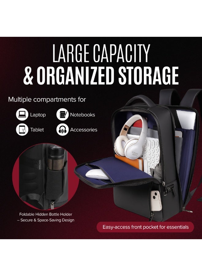 Nexso Premium Men’s Black Backpack - Water-Resistant School Backpack & Multi-Compartment Business & Travel Backpack with Integrated USB Charging Port, Padded Laptop Sleeve & Ergonomic Comfort Design - Image 3