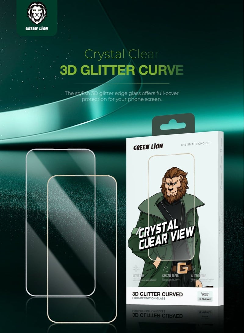 GREEN LION 3D Glitter Curved Screen Protector 9H Hardness No Bubbles Sensitive Touch Ultra Thin Shutterproof Protection  Anti Scratch Full Coverage - Silver - Image 5