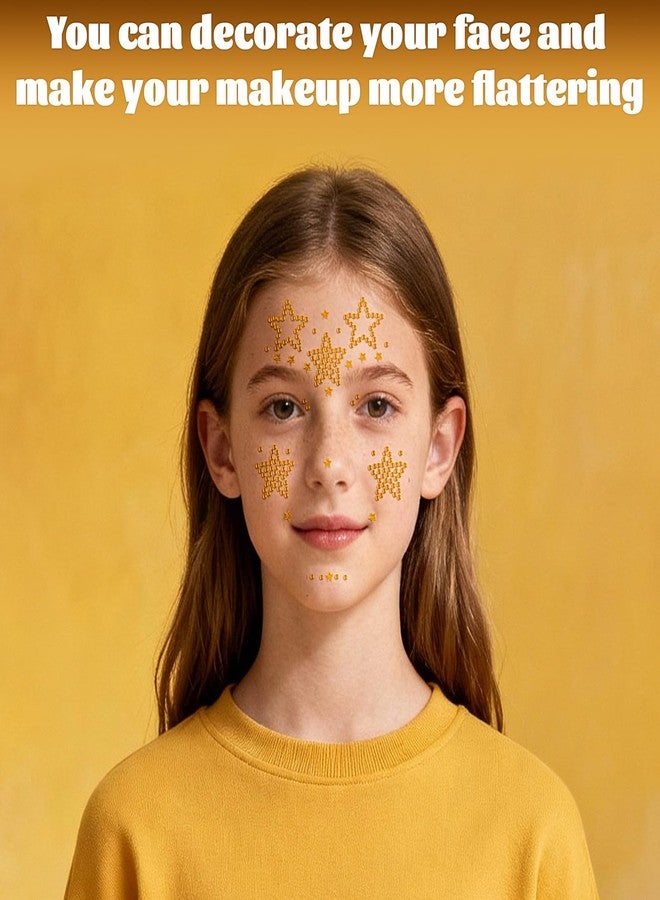Jacnkb 3 Sheets Star Face Gems Self Adhesive Gold Star Rhinestones Face Jewels Glitter Crystal for Body Nails Crafts Decoration Birthday New Year Makeup Accessories - Image 4